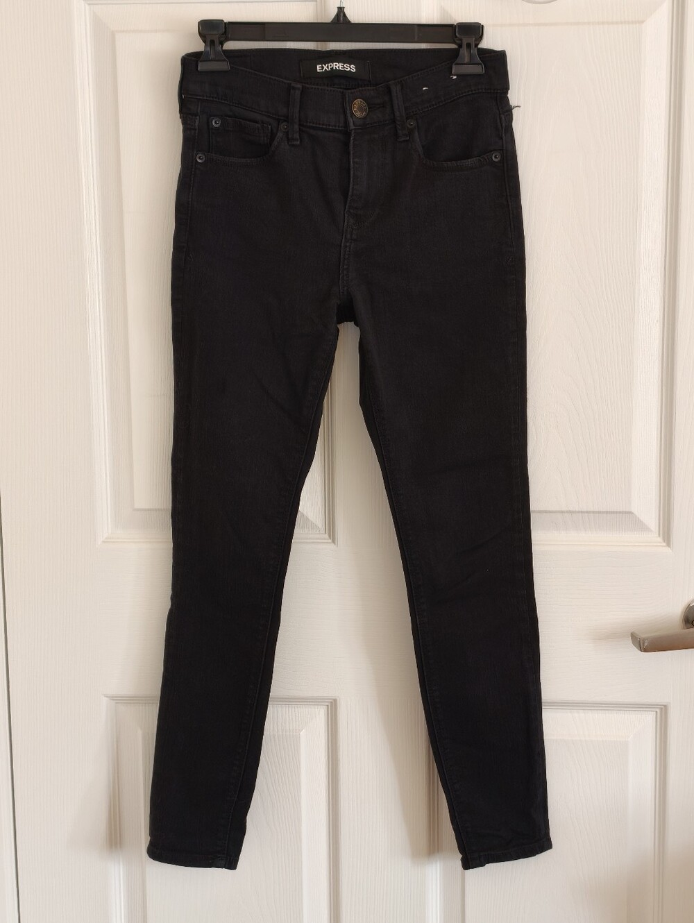 Express Mid-Rise Black Washed Skinny Jeans Stretch Jeggings 0S Short Inseam